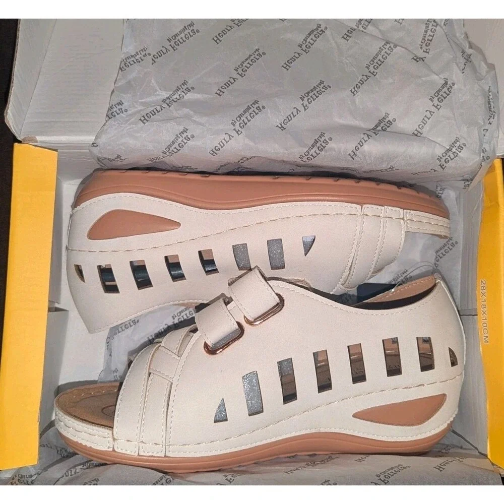 Coastal Resort Henry Ferrera White Platform Fisherman‎ Sandals NIB Women's 7